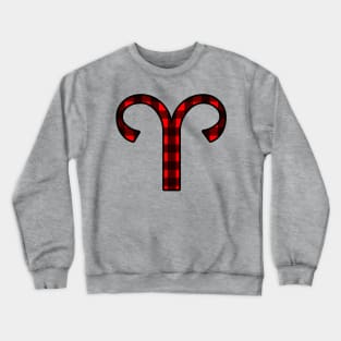 Aries Zodiac Horoscope Symbol in Black and Red Buffalo Plaid Crewneck Sweatshirt